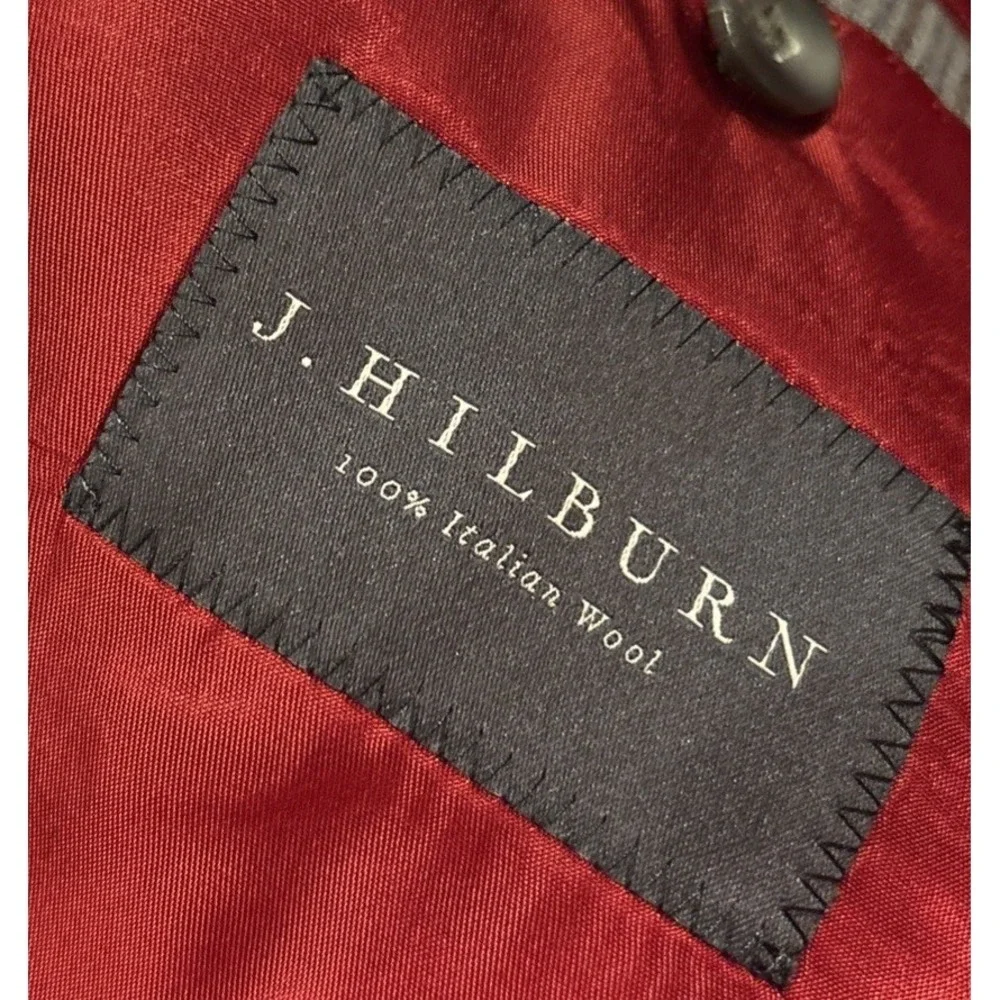 J. Hilburn Men's 44R Gray/Red Plaid Lined Italian Wool Blazer Jacket 2‎ Button